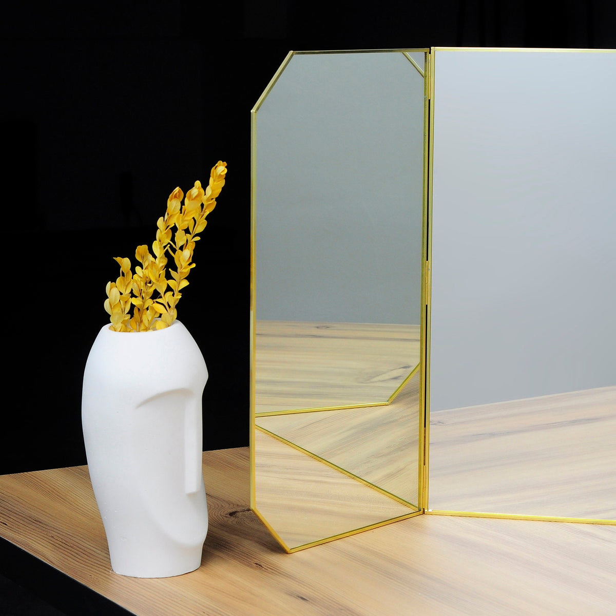 40x18" Vanity Makeup Mirror Brass Desktop Tabletop  Desk Gold Decorative Scandinavian Portable Bedroom Bohemian Modern Decor Christmas Gift