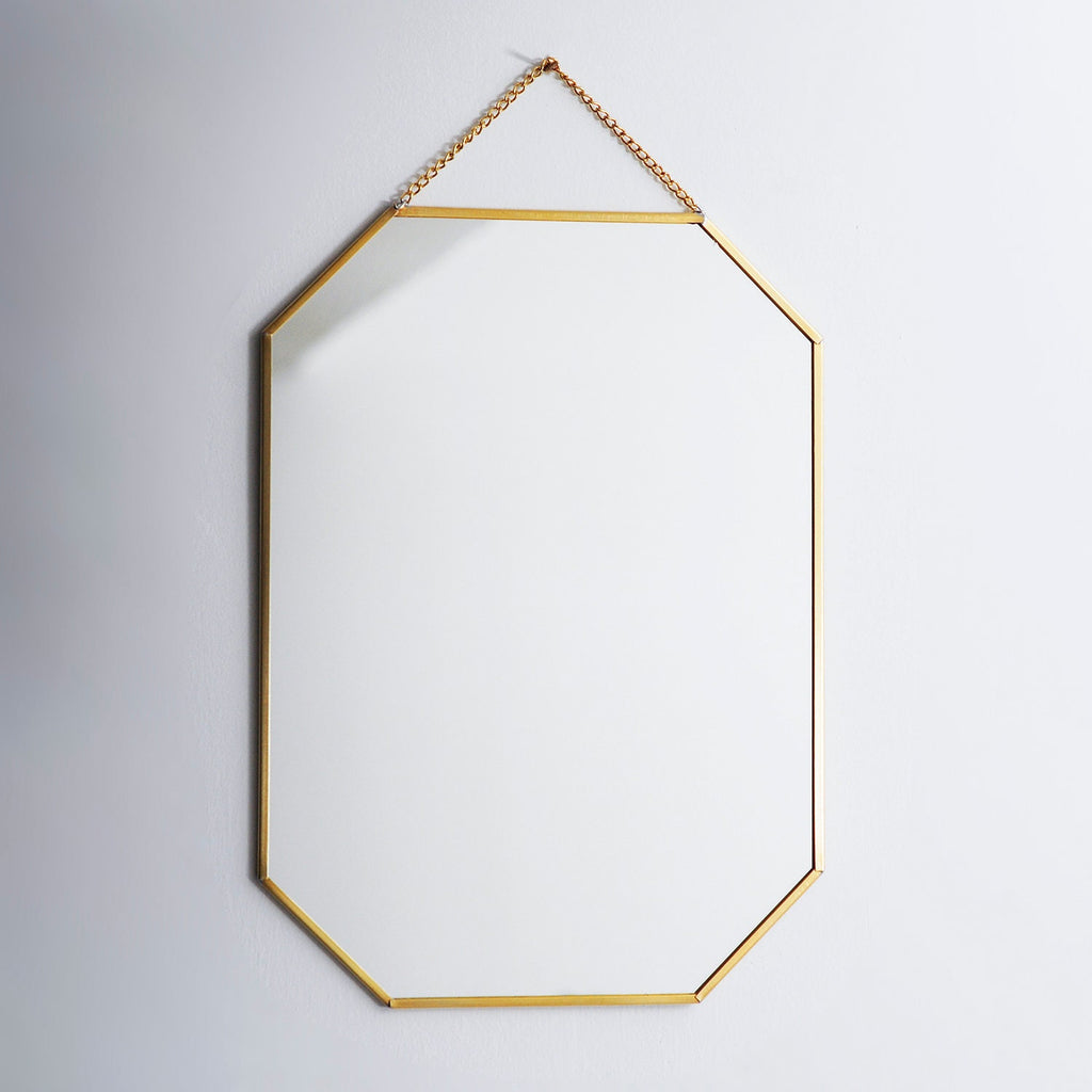 12x8" Brass Mirror Wall Hanging Bathroom Bohemian Decoration Nordic Style Makeup Gold With Decorative Wall Hanger