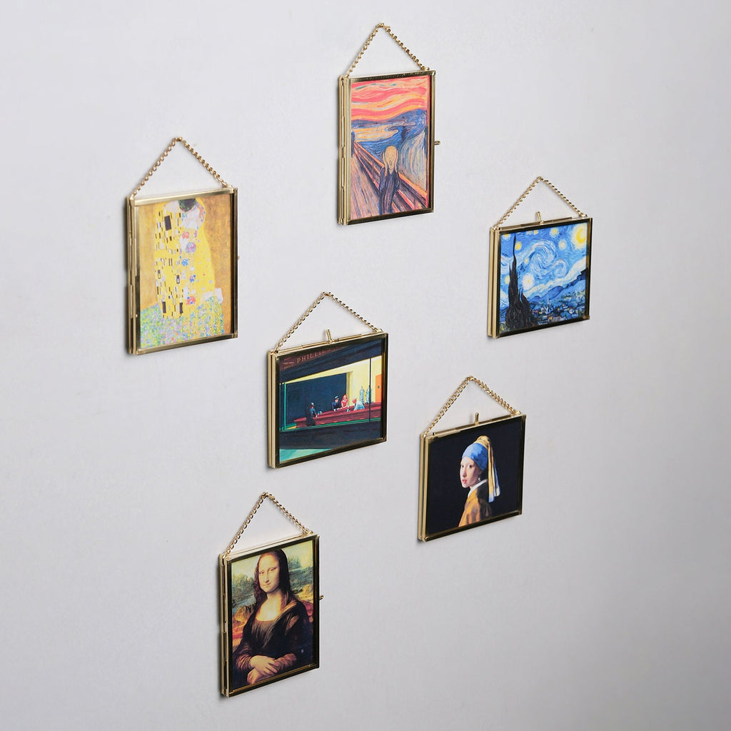 Christmas Gift Mini Artworks Brass Frame Glass Mona Lisa The Kiss The Scream Nighthawks The Starry Night Girl with a Pearl Earring
