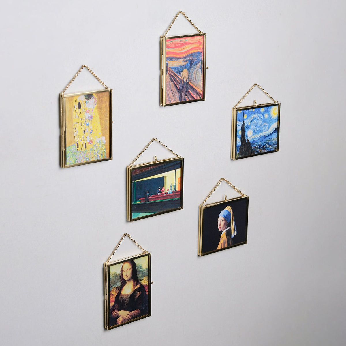 Christmas Gift Mini Artworks Brass Frame Glass Mona Lisa The Kiss The Scream Nighthawks The Starry Night Girl with a Pearl Earring