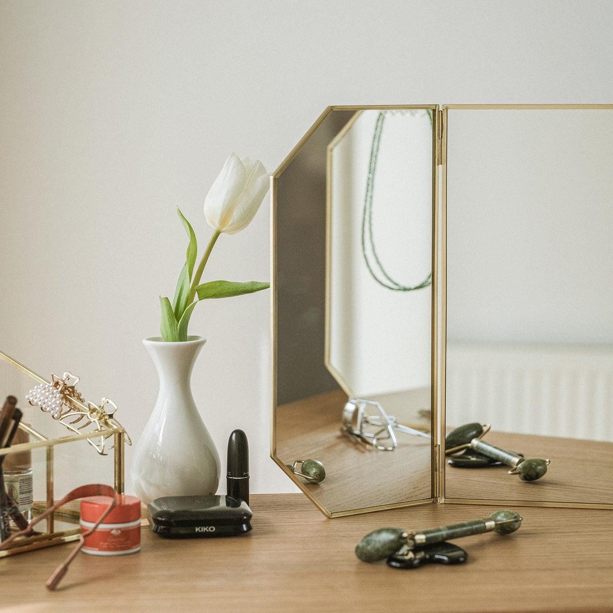 24x12" Vanity Makeup Mirror Brass Desktop Tabletop  Desk Gold Decorative Scandinavian Portable Bedroom Bohemian Modern Decor Christmas Gift