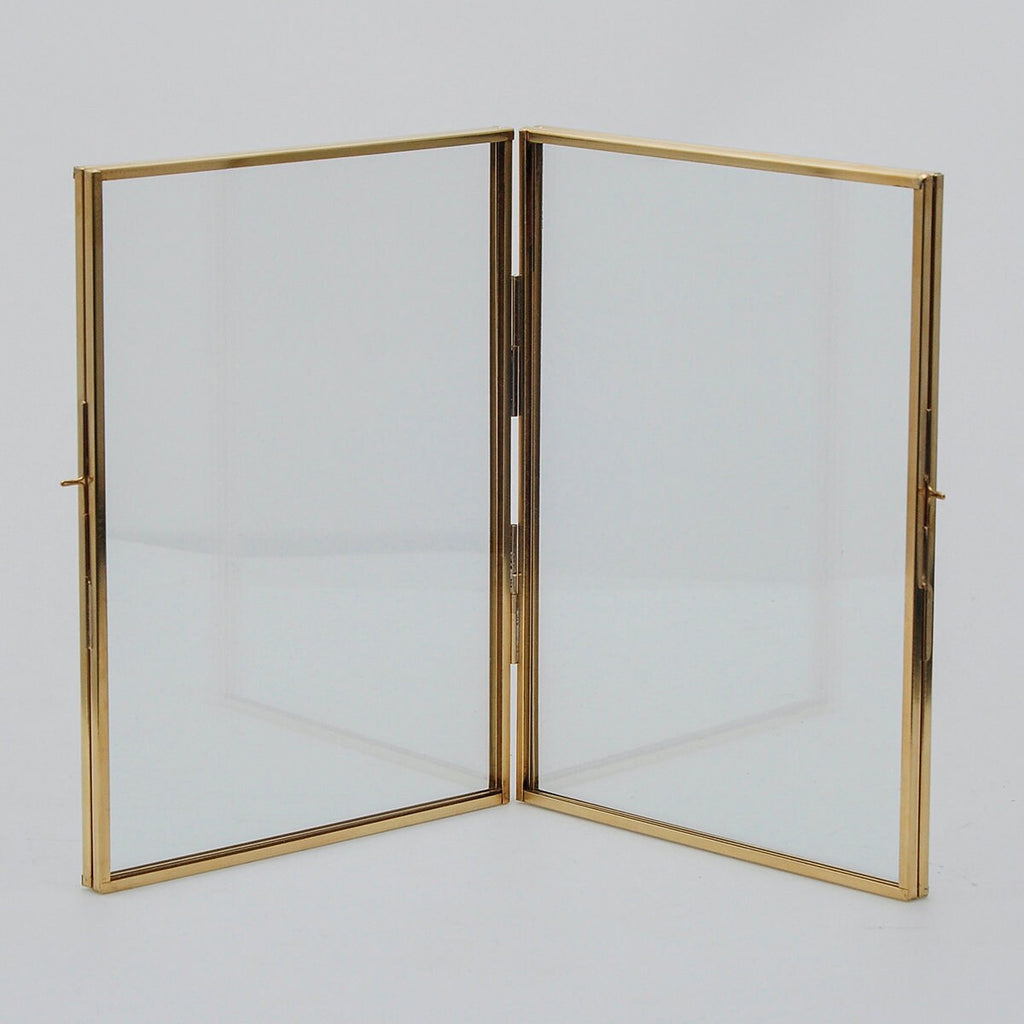 8x6" Floating Glass Frame Brass Desktop Photo Picture Double Tabletop Bilderrahmen Vertical Pretty Perfect For Pressed Flower Arrangement