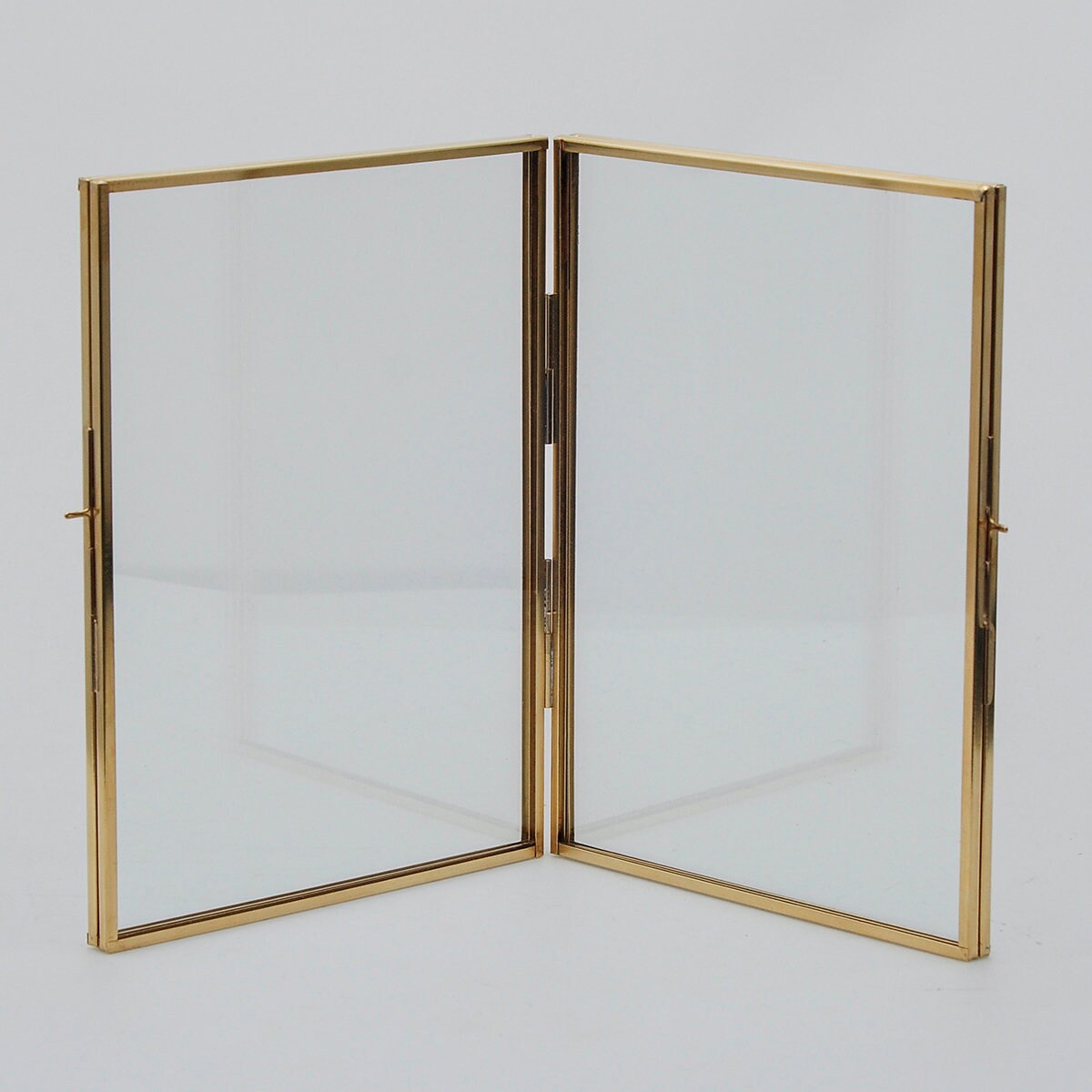8x6" Floating Glass Frame Brass Desktop Photo Picture Double Tabletop Bilderrahmen Vertical Pretty Perfect For Pressed Flower Arrangement