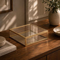 8x8x3" Display Case Glass Photo Box Brass Gold Card Customizable Personalizable Jewelry Wedding Bouquet Keepsake Organizer Christmas Gift