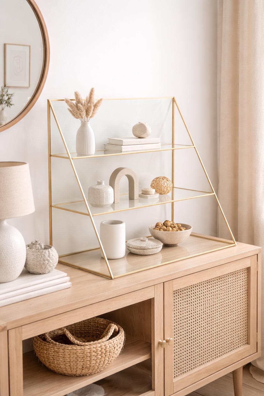 Pen Holder Makeup Jewelry Organizer Box Accessories Gold Brass Glass Wedding Keepsake Geometric Reception 18x16x8" Christmas Gift
