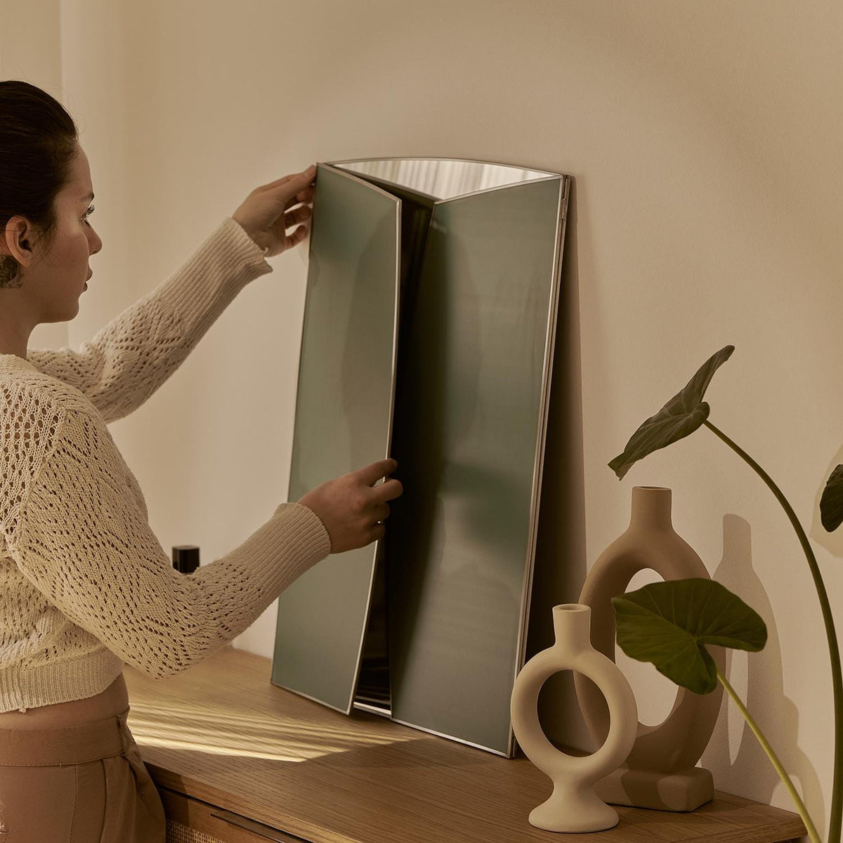 36x24" | Vanity Makeup Mirror | Silver Desktop | Decorative | Tabletop Desk | Scandinavian | Portable Bedroom | Bohemian Modern