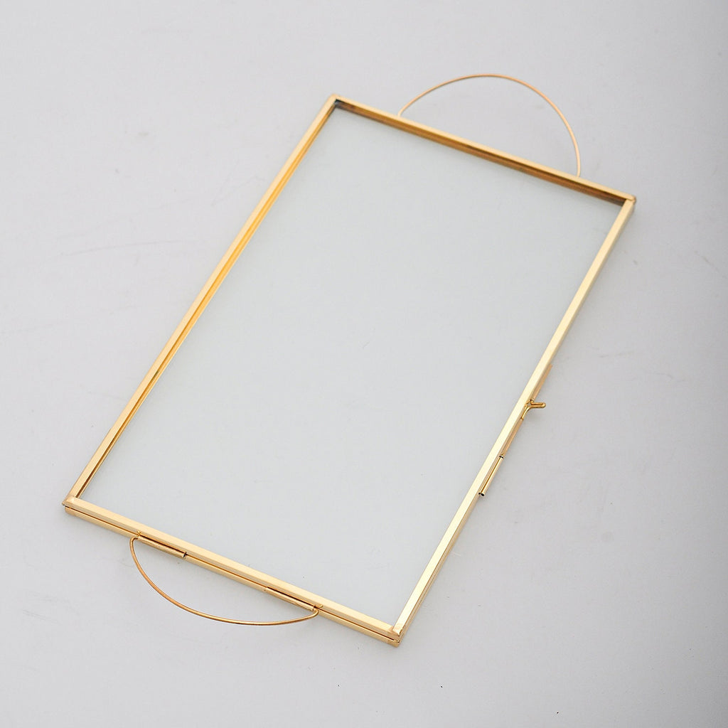 10x6" Wedding Tray Makeup Organizer Glass Brass Gold
