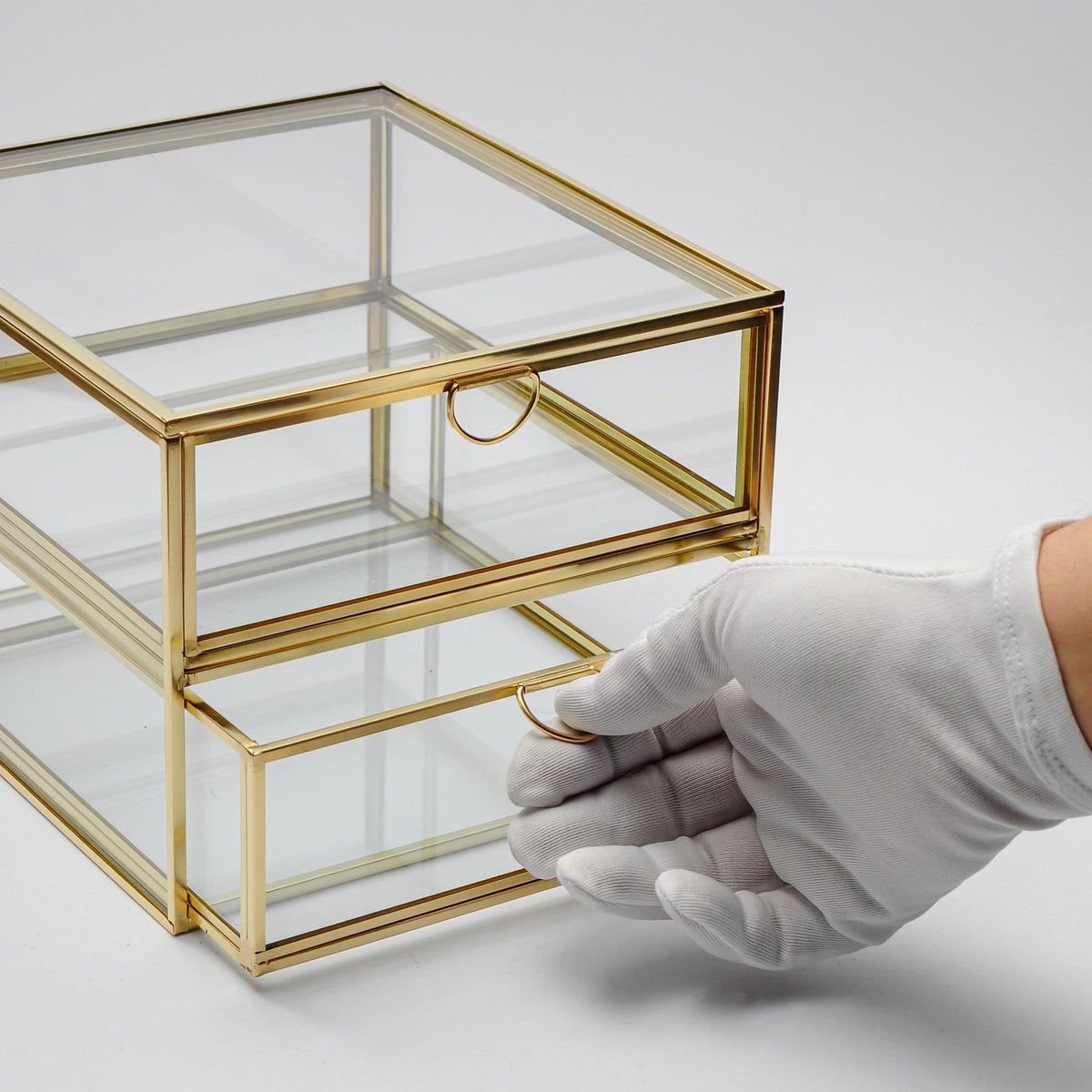 Glass Jewelry Organizer Box with Drawers, Brass Glass Display Case, Luxury Makeup Organizer, Gold Vanity Storage Box, Handmade Glass Box