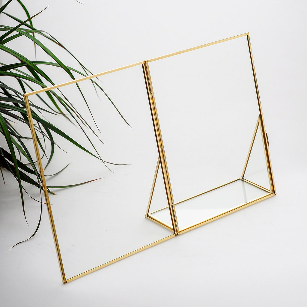Floating Glass Frame Brass Desktop Photo Picture Double Tabletop Bilderrahmen Horizontal Vertical Pretty Perfect Pressed Flower Arrangement