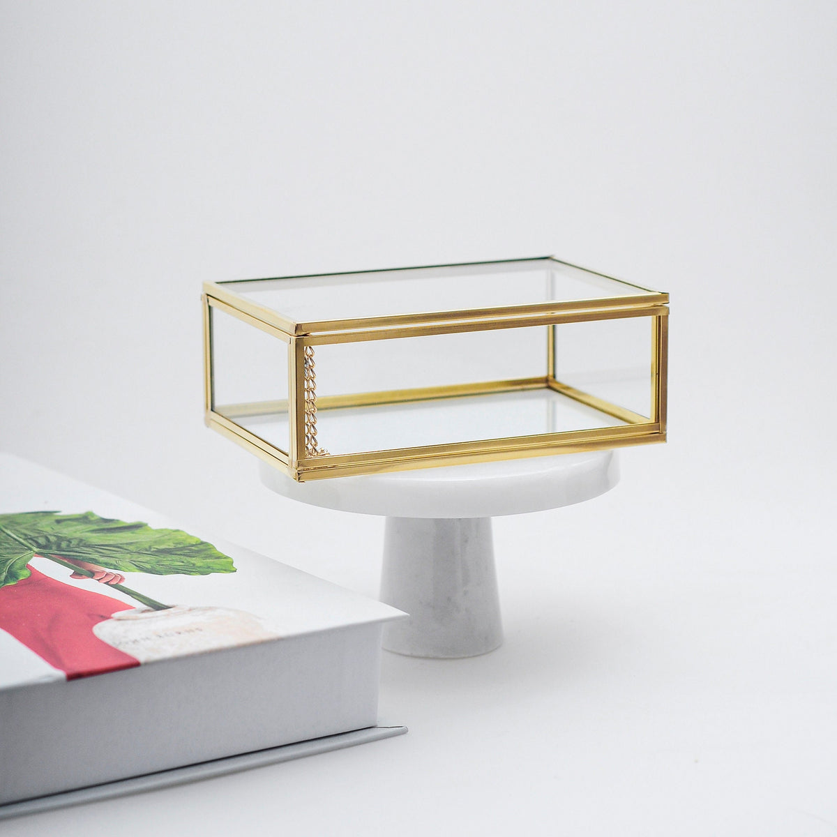 Ring Jewelry Accessories Box Glass Brass Gold 6x4x2" Christmas Gift