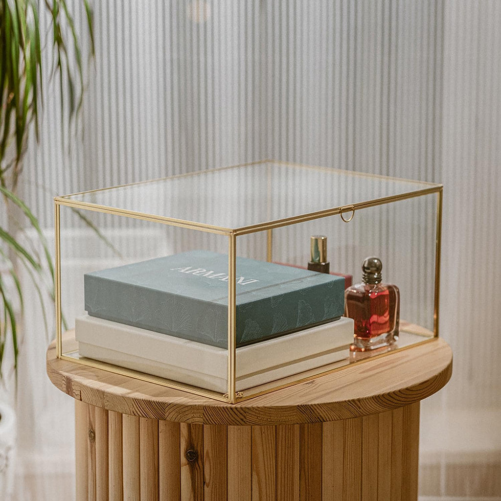 Jewelry Display Case | Glass Showcase Cabinet | Large Counter Stand | Brass Gold | Wedding Accessory Storage Box