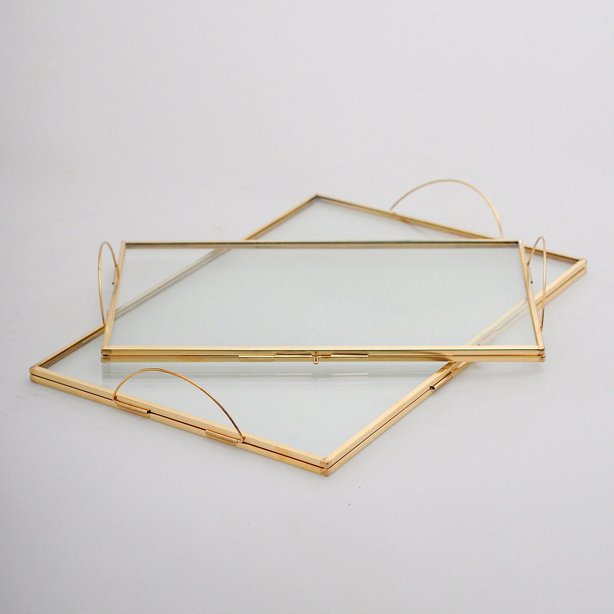 10x6" + 12x8" Wedding Tray Makeup Organizer Glass Brass Gold