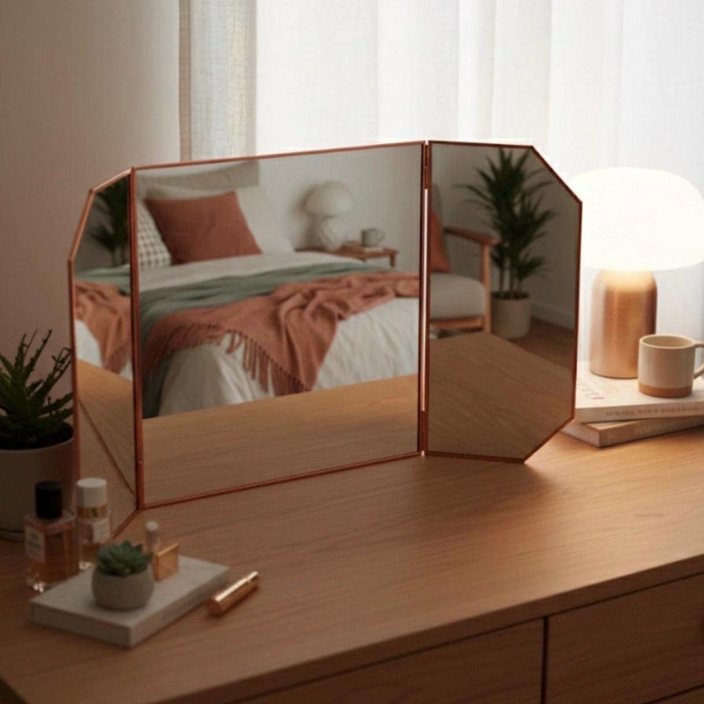 24x12" Vanity Makeup Mirror Copper Rose Gold Desktop Tabletop Decorative Scandinavian Portable Bedroom Bohemian Modern Decor Christmas Gift