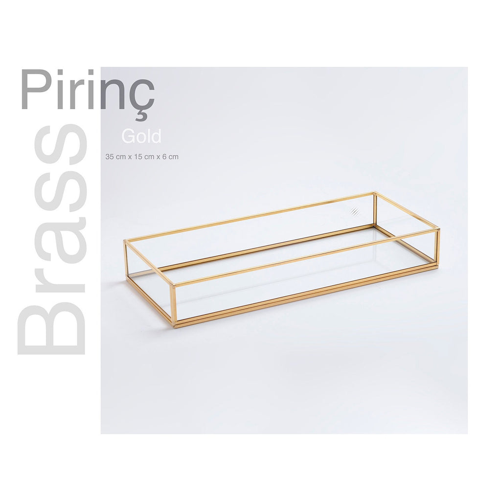 14x6x2” Wedding Tray Makeup Organizer Glass Brass Gold