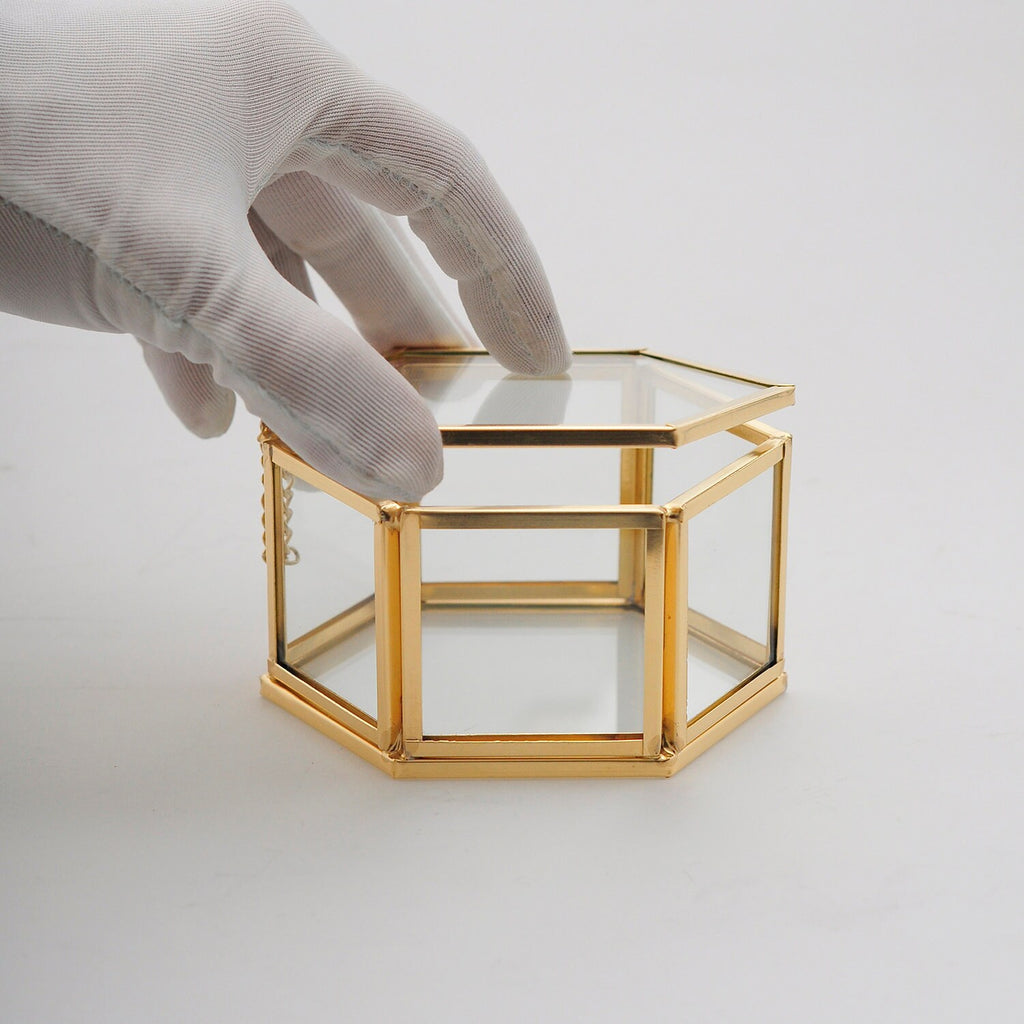 Ring Jewelry Accessories Box Glass Brass Gold 5x4x2" Christmas Gift