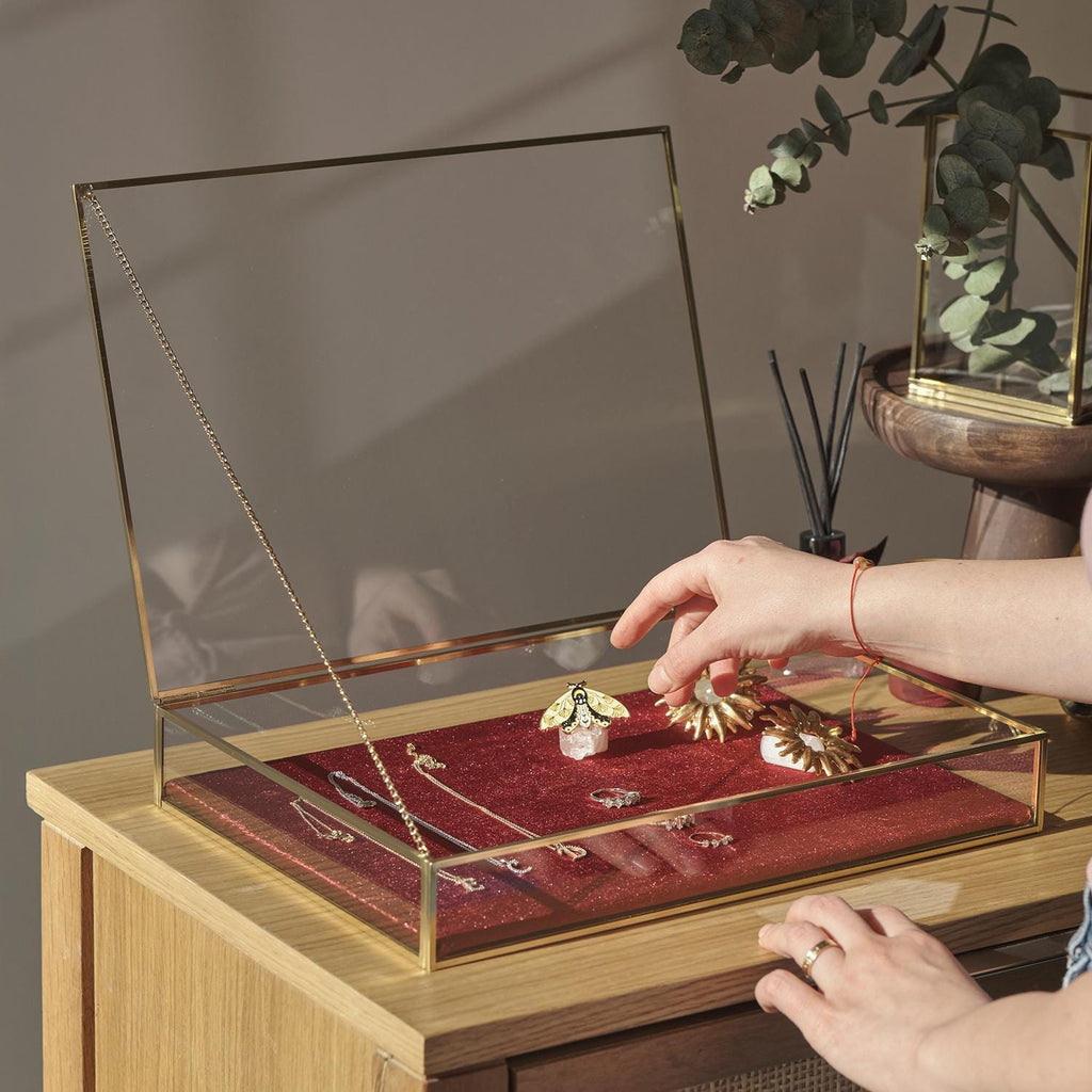 Jewelry Display Showcase | Glass Box | Brass & Gold