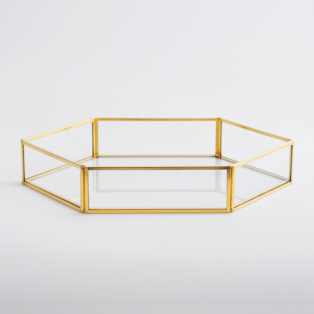 12x8x2” Wedding Tray Makeup Organizer Glass Brass Gold