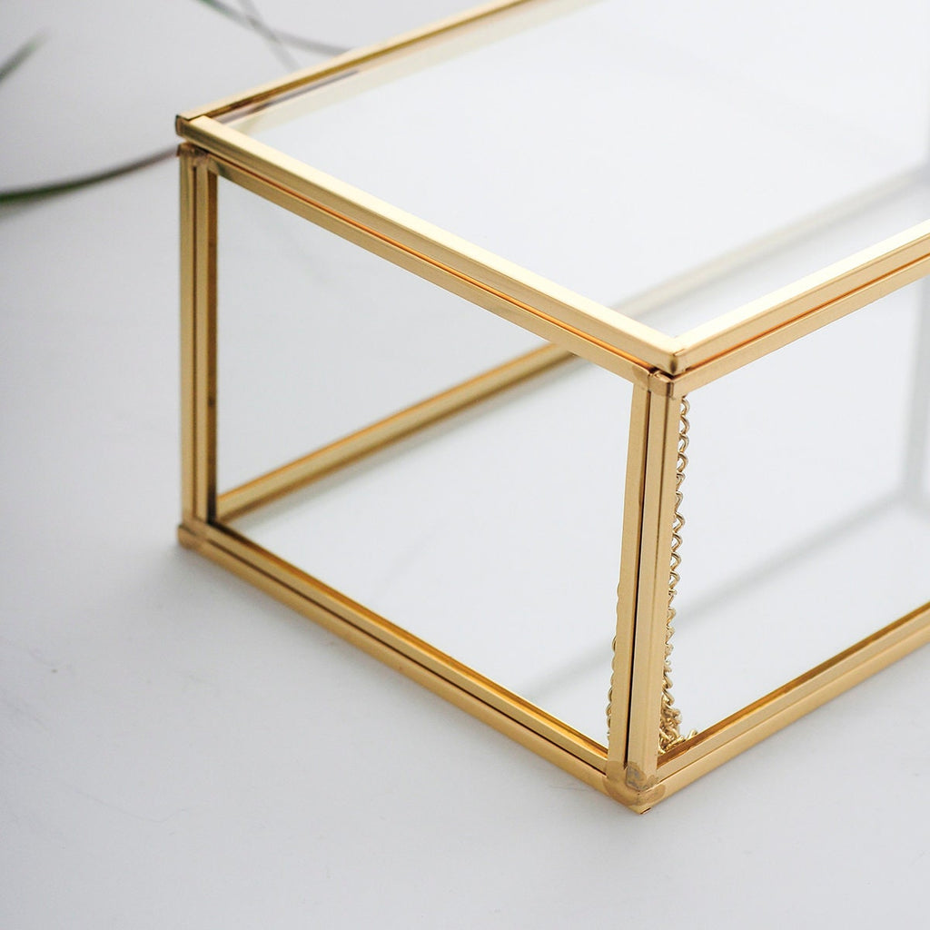 9x5x3" Display Case Glass Photo Box Brass Gold Card Customizable Personalizable Jewelry Wedding Bouquet Keepsake Organizer Christmas Gift
