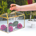 10x8x6 inch | Card Box Wedding Geometric Brass Gold Glass Terrarium Reception Wish Well Keepsake Envelope Holder Display Gift