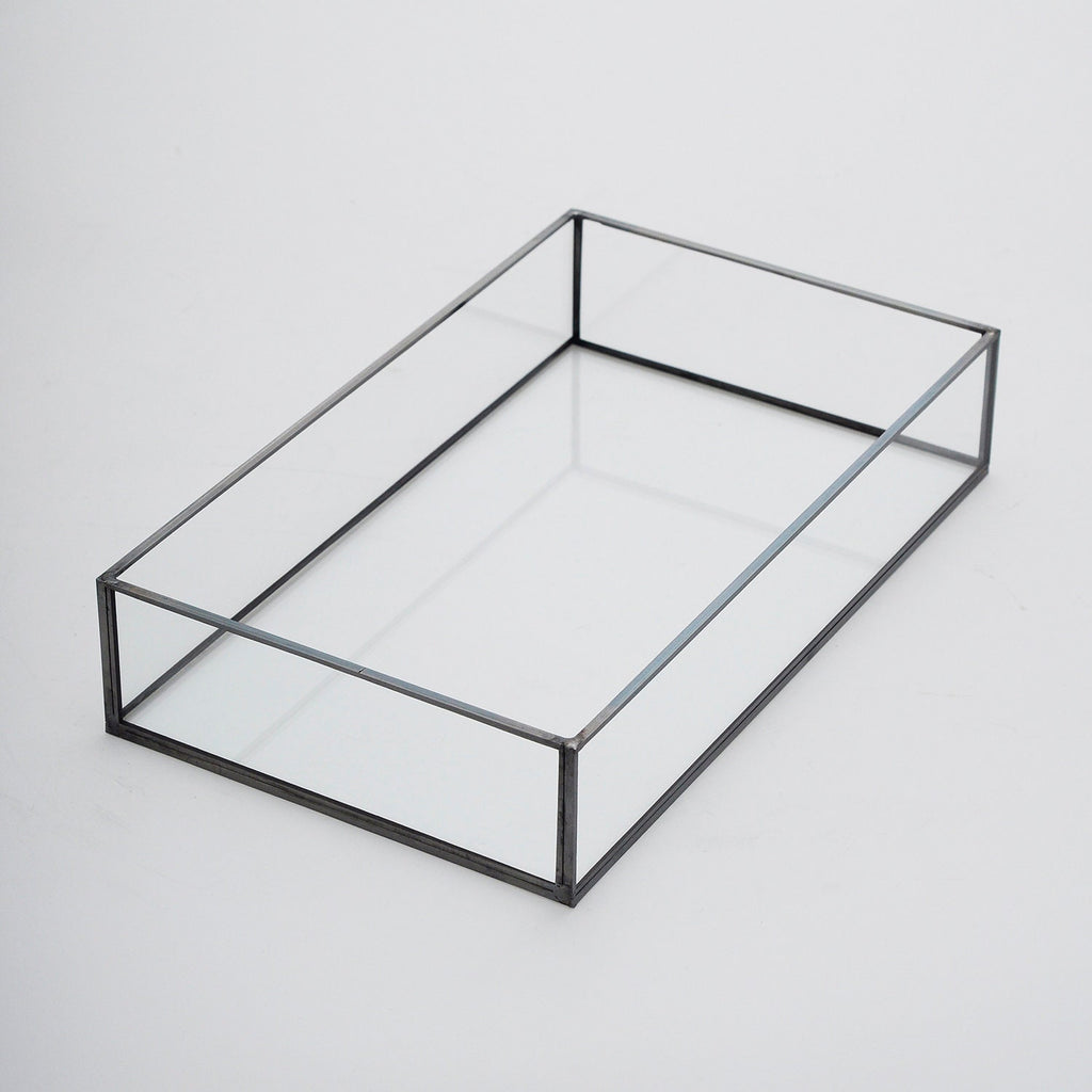 10x6x2” Wedding Tray Makeup Organizer Glass Black