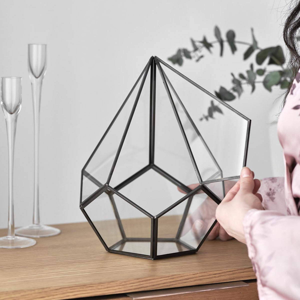 Glass Terrarium | Geometric | Large | Wedding Centerpiece | Card Box | Table Decor | Modern Vase | Container | Black Anthracite