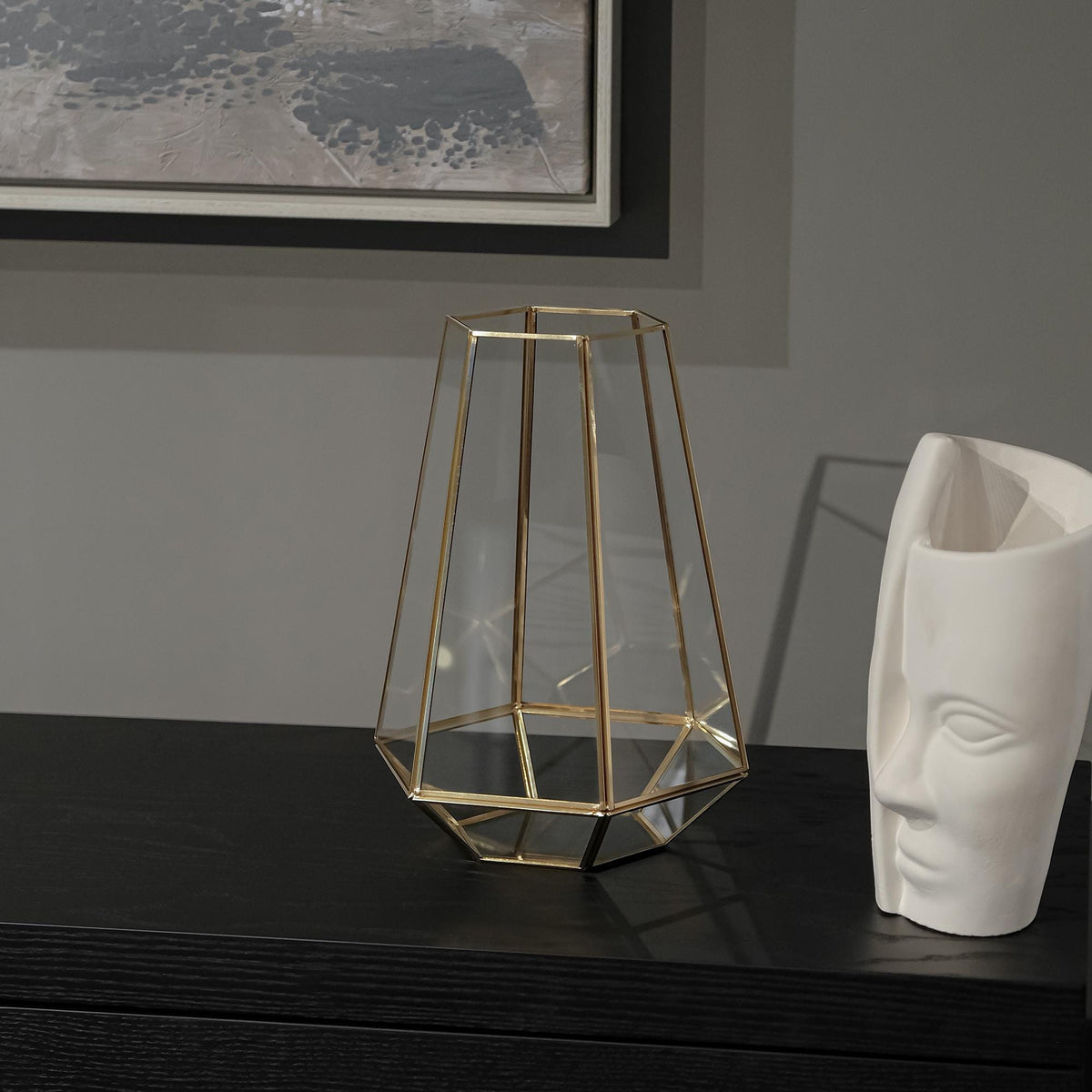 Vase Terrarium Geometric Wedding Containers Brass Gold Glass 13x10x10"