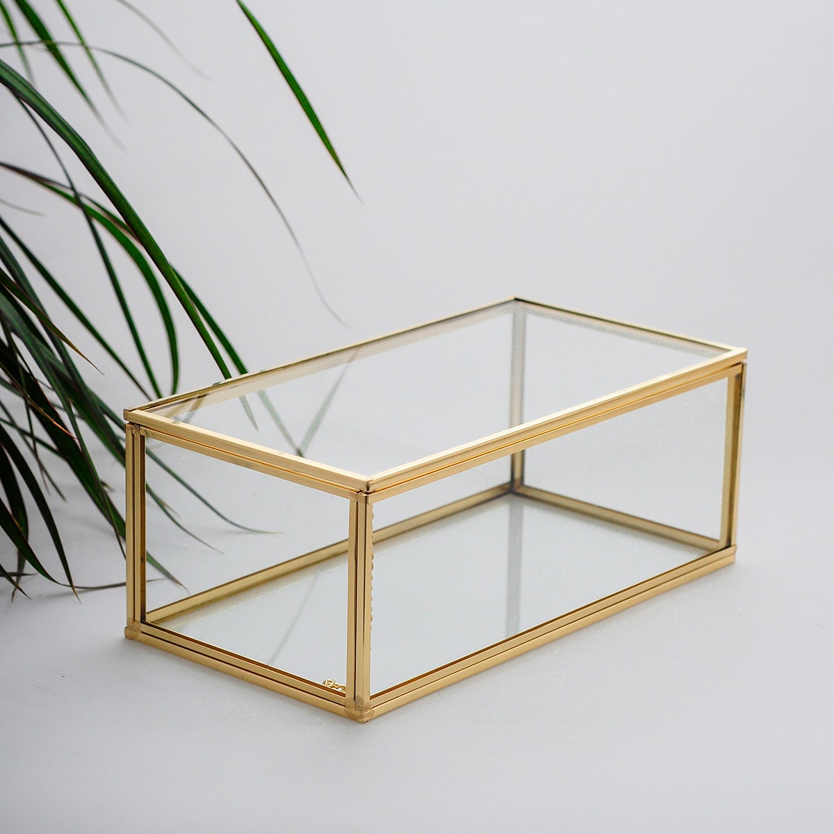 9x5x3" Display Case Glass Photo Box Brass Gold Card Customizable Personalizable Jewelry Wedding Bouquet Keepsake Organizer Christmas Gift