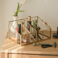 Pen Holder Makeup Jewelry Organizer Box Accessories Gold Brass Glass Wedding Keepsake Geometric Reception 10x6x5" Christmas Gift