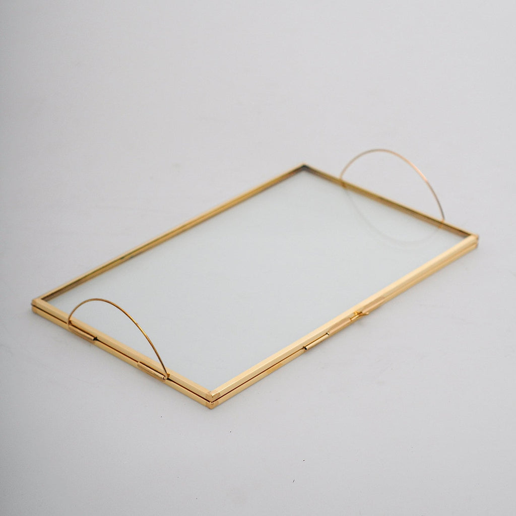 10x6" Wedding Tray Makeup Organizer Glass Brass Gold