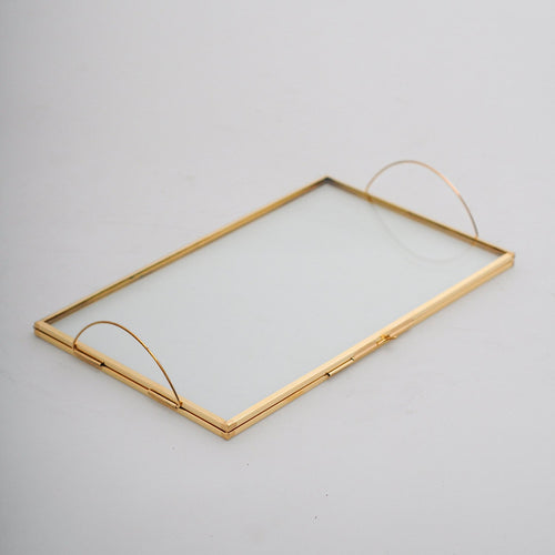 10x6" Wedding Tray Makeup Organizer Glass Brass Gold