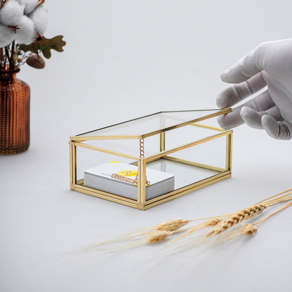 Ring Jewelry Accessories Box Glass Brass Gold 6x4x2" Christmas Gift