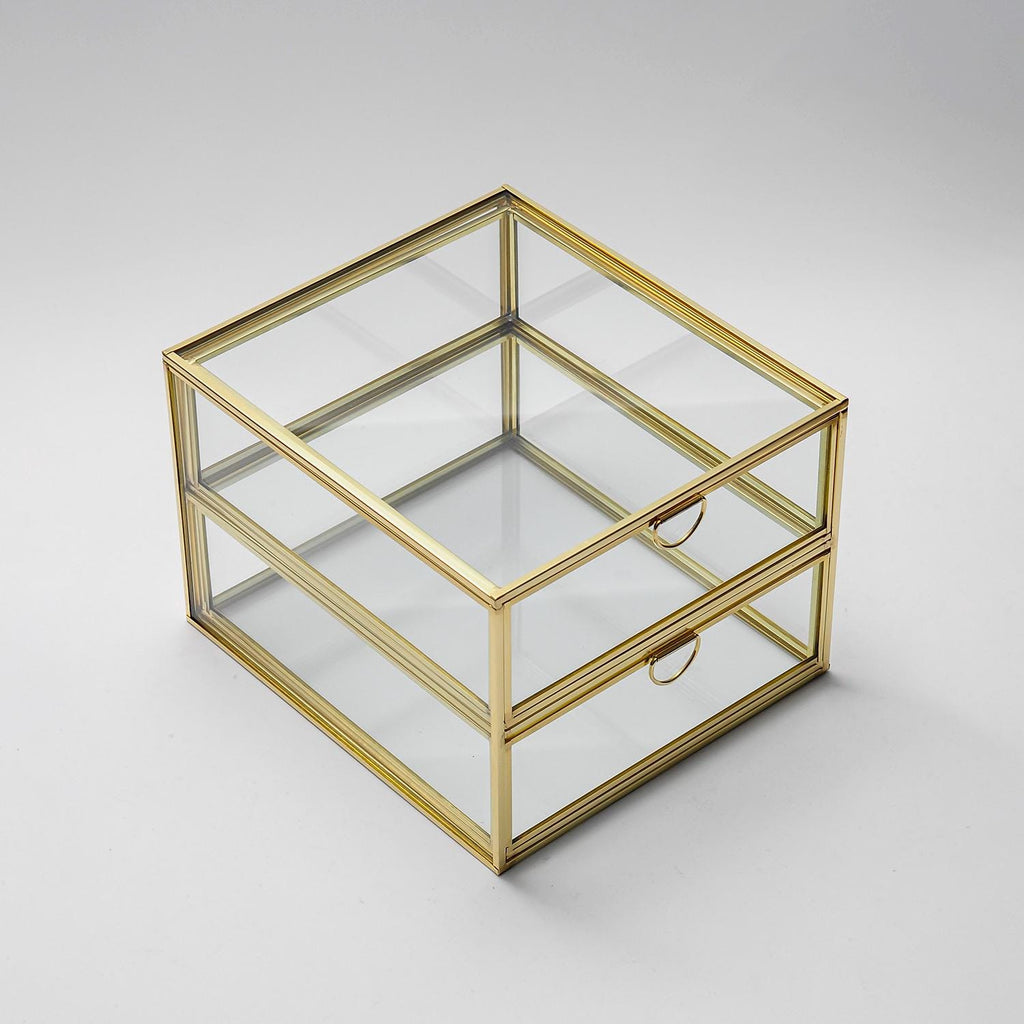 Glass Jewelry Organizer Box with Drawers, Brass Glass Display Case, Luxury Makeup Organizer, Gold Vanity Storage Box, Handmade Glass Box