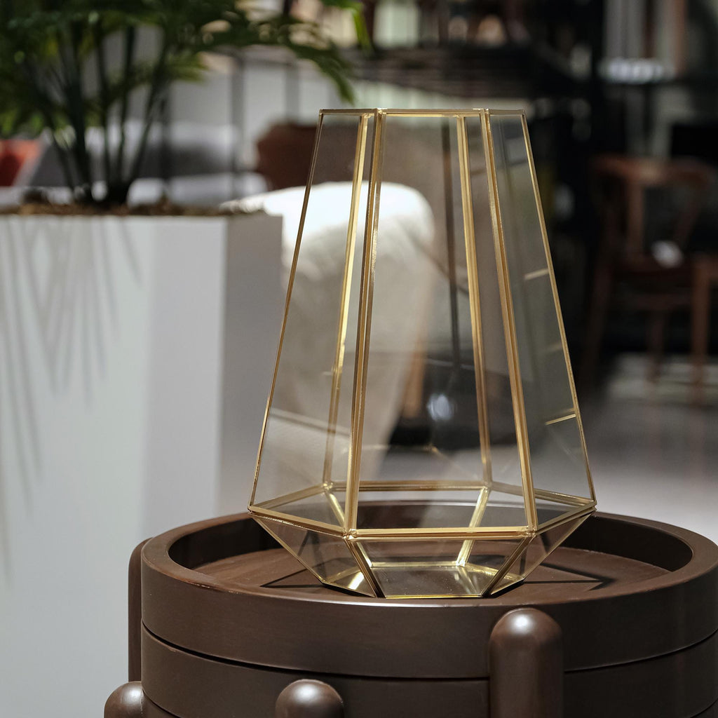 Vase Terrarium Geometric Wedding Containers Brass Gold Glass 13x10x10"