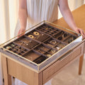 Large Glass Jewelry Box with Removable Organizer Trays, Luxury Brass Jewelry Display Case, Handmade Jewelry Storage Showcase