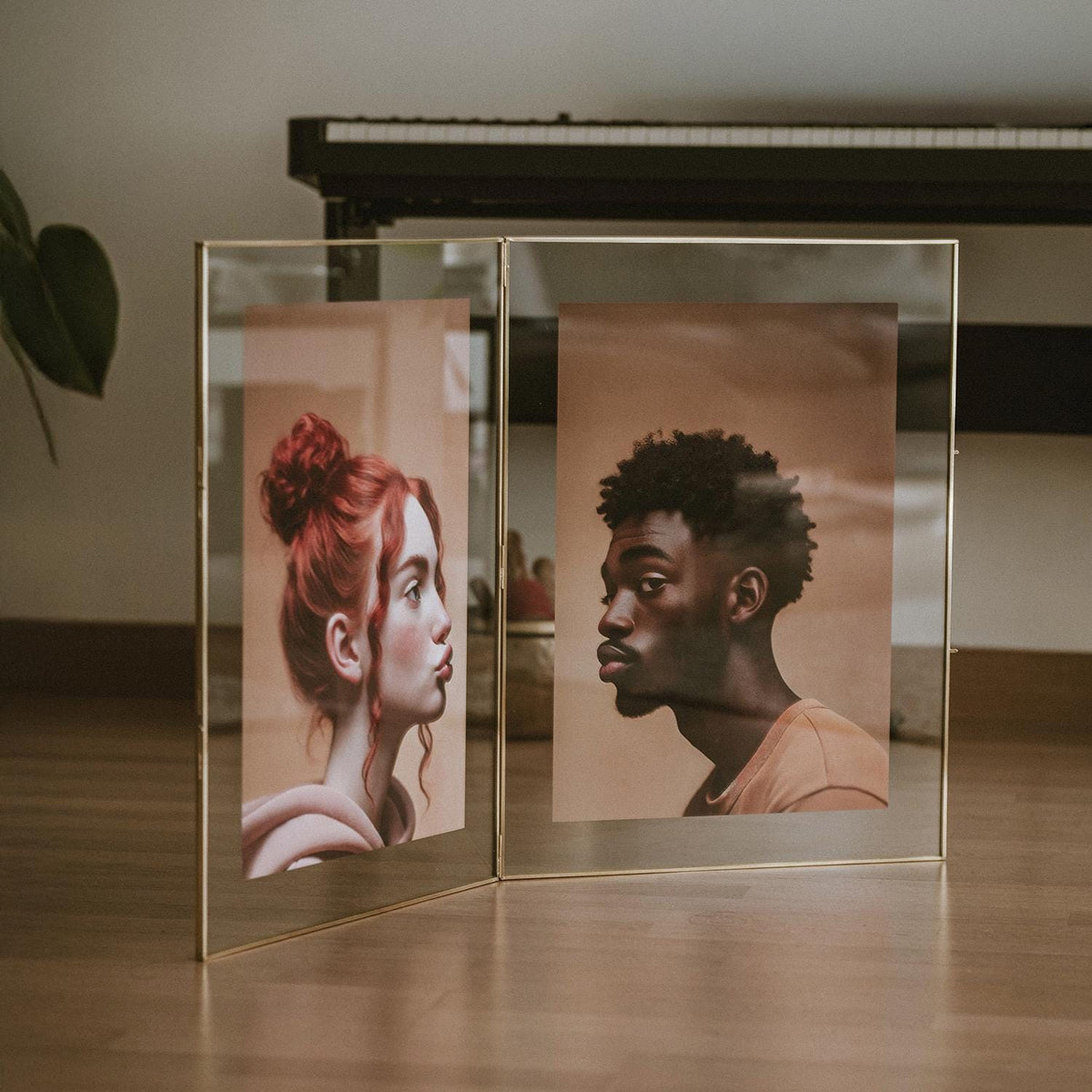 24x18" Large | Floating Frame | Desktop | Glass | Brass | Gold