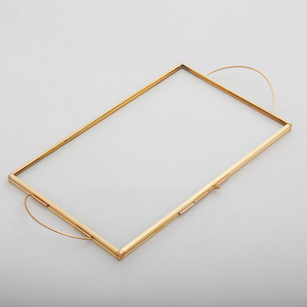 10x6" Wedding Tray Makeup Organizer Glass Brass Gold