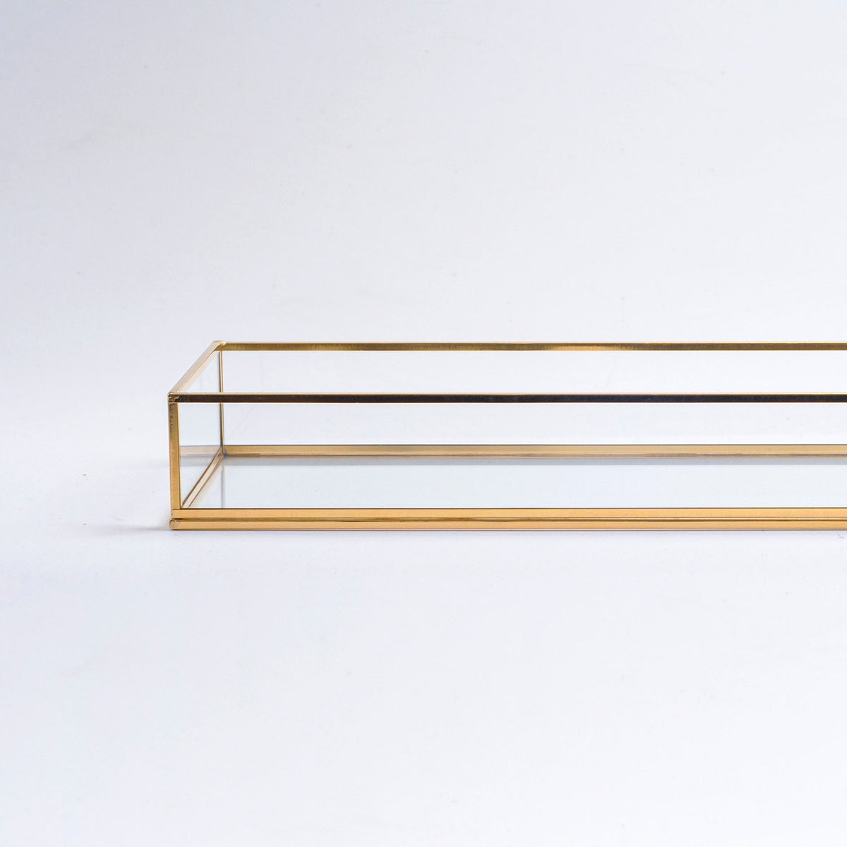 14x6x2” Wedding Tray Makeup Organizer Glass Brass Gold