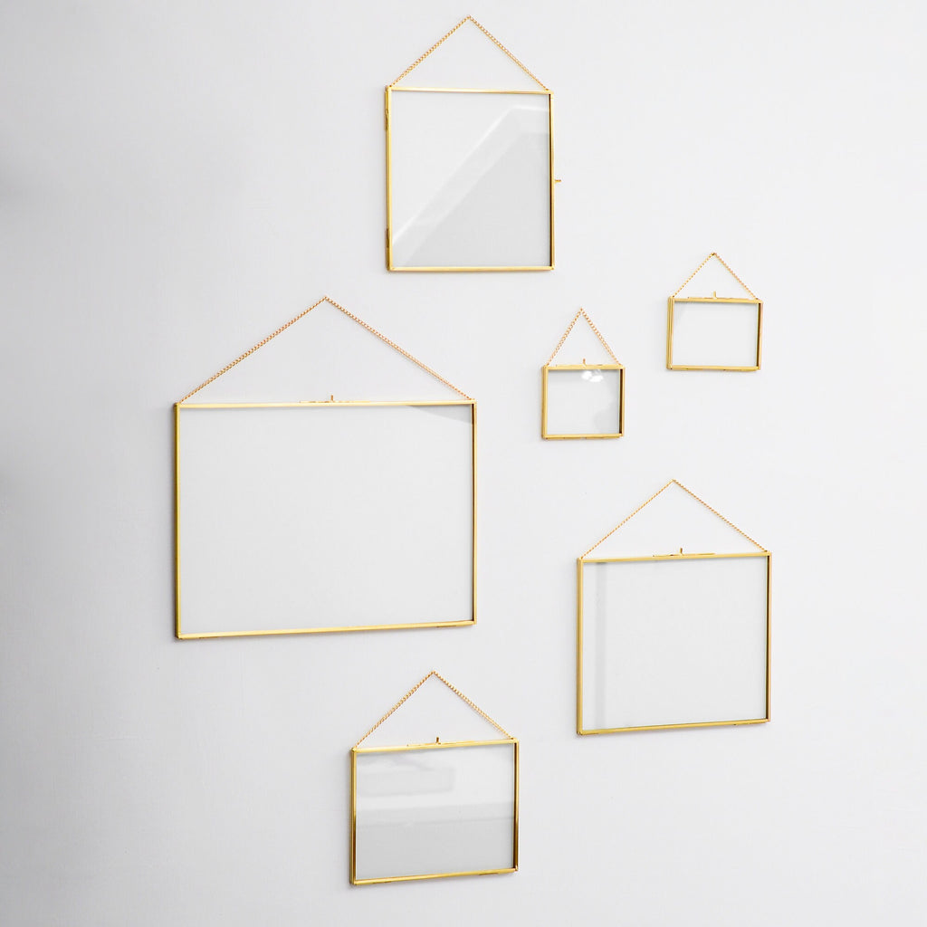 6 PcFloating Glass Frame Brass Gold Wall Hanging Photo Picture Double Bilderrahmen Horizontal Pretty Perfect For Pressed Flower Arrangement
