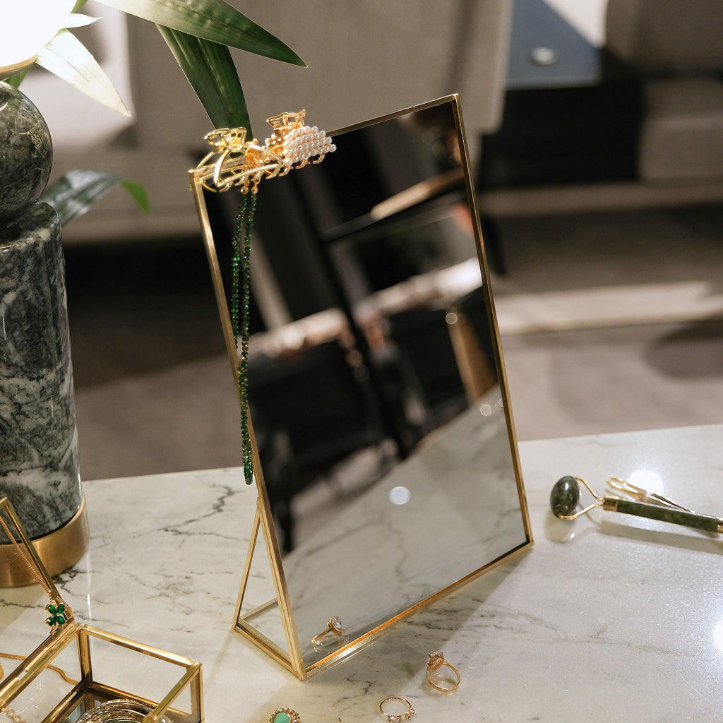 12x8" Vanity Makeup Mirror Gold Brass Desktop