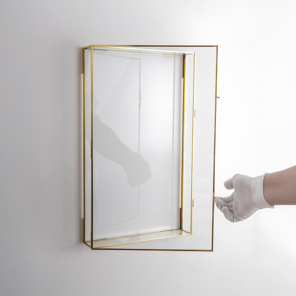 12x20x2 inch | Jewelry Display Showcase | Wall Hanging | Glass Box | Brass | Gold