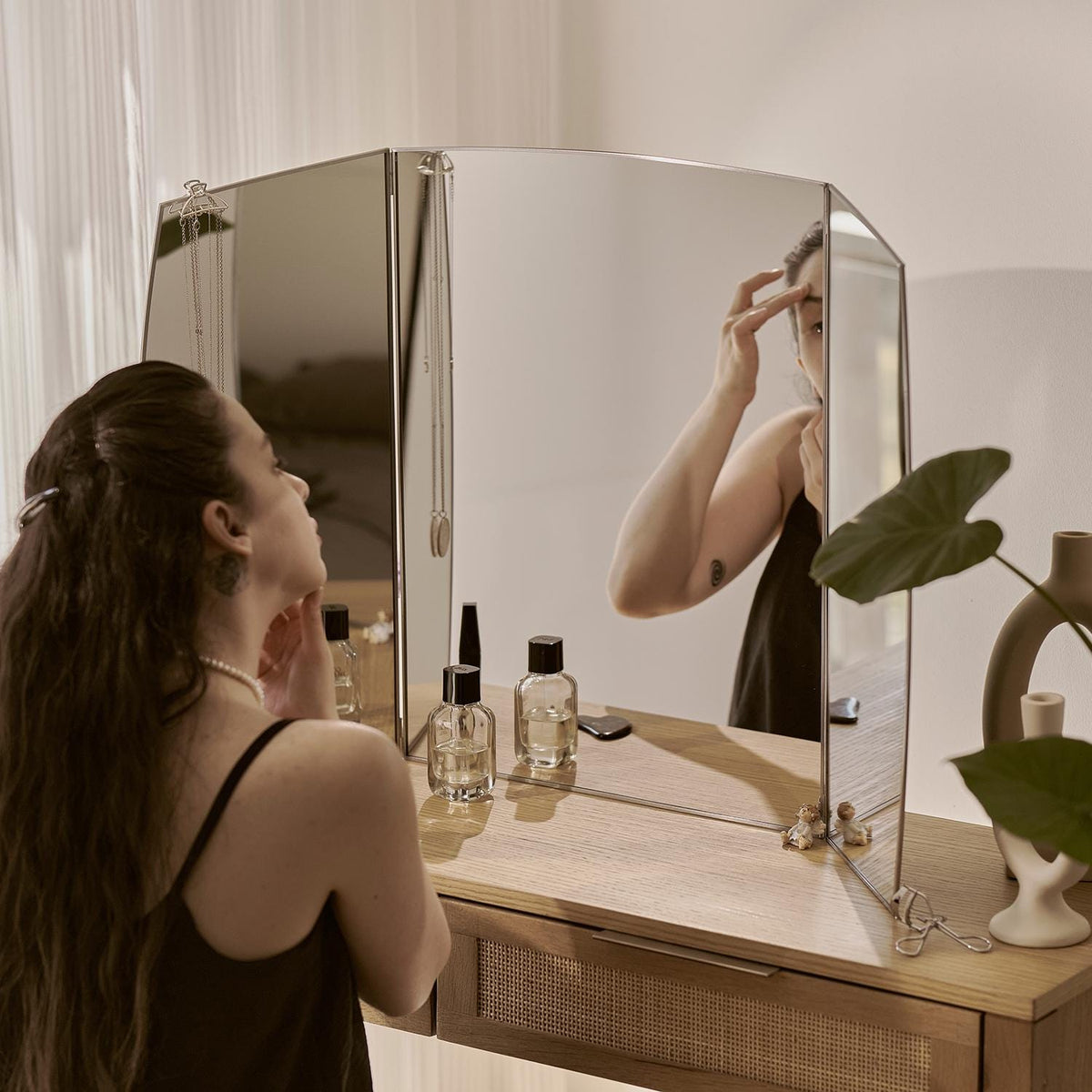 36x24" | Vanity Makeup Mirror | Silver Desktop | Decorative | Tabletop Desk | Scandinavian | Portable Bedroom | Bohemian Modern