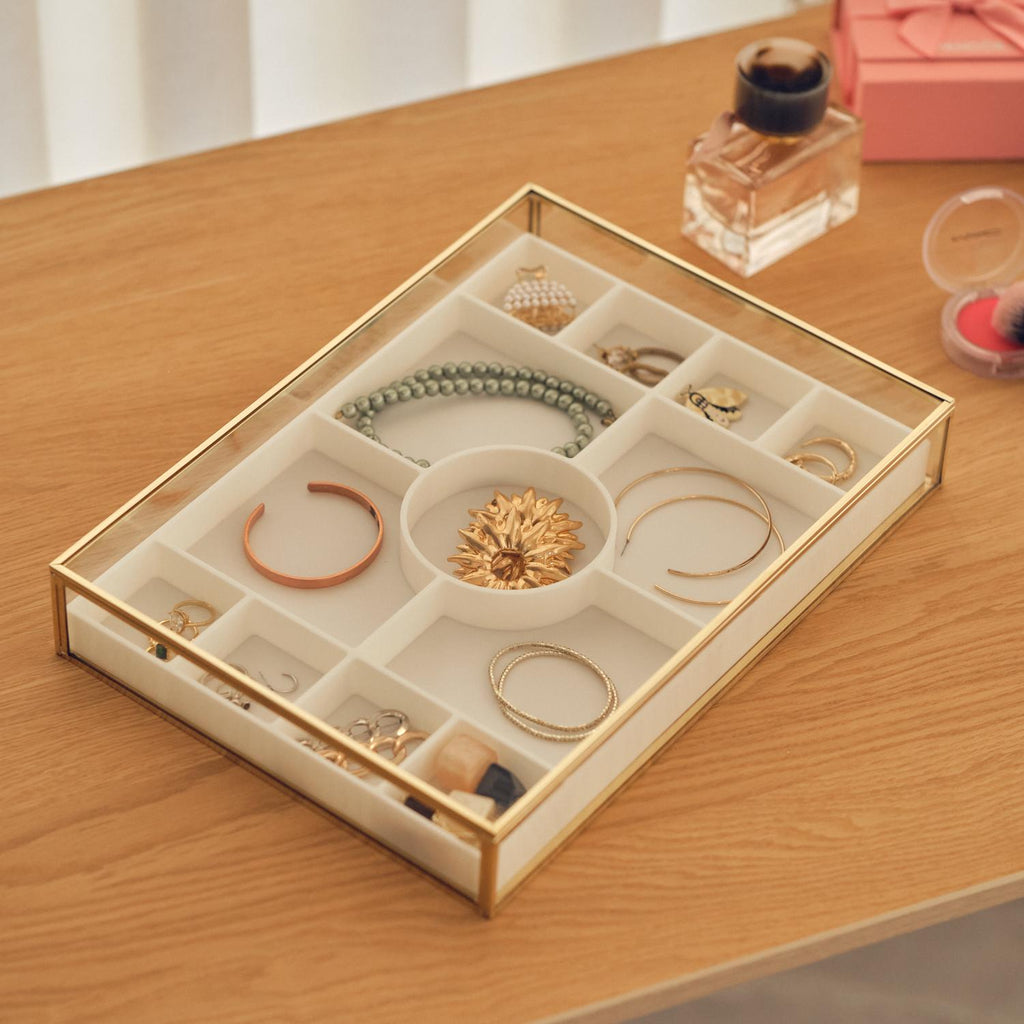 JEWELRY DISPLAY SHOWCASE Box – Unique Handmade Brass Display Case - Minimalist 3D Print Jewelry Organizer Or Box For Gift
