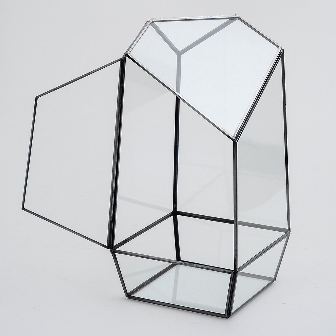 Geometric Terrarium Glass Black 10x5x5"