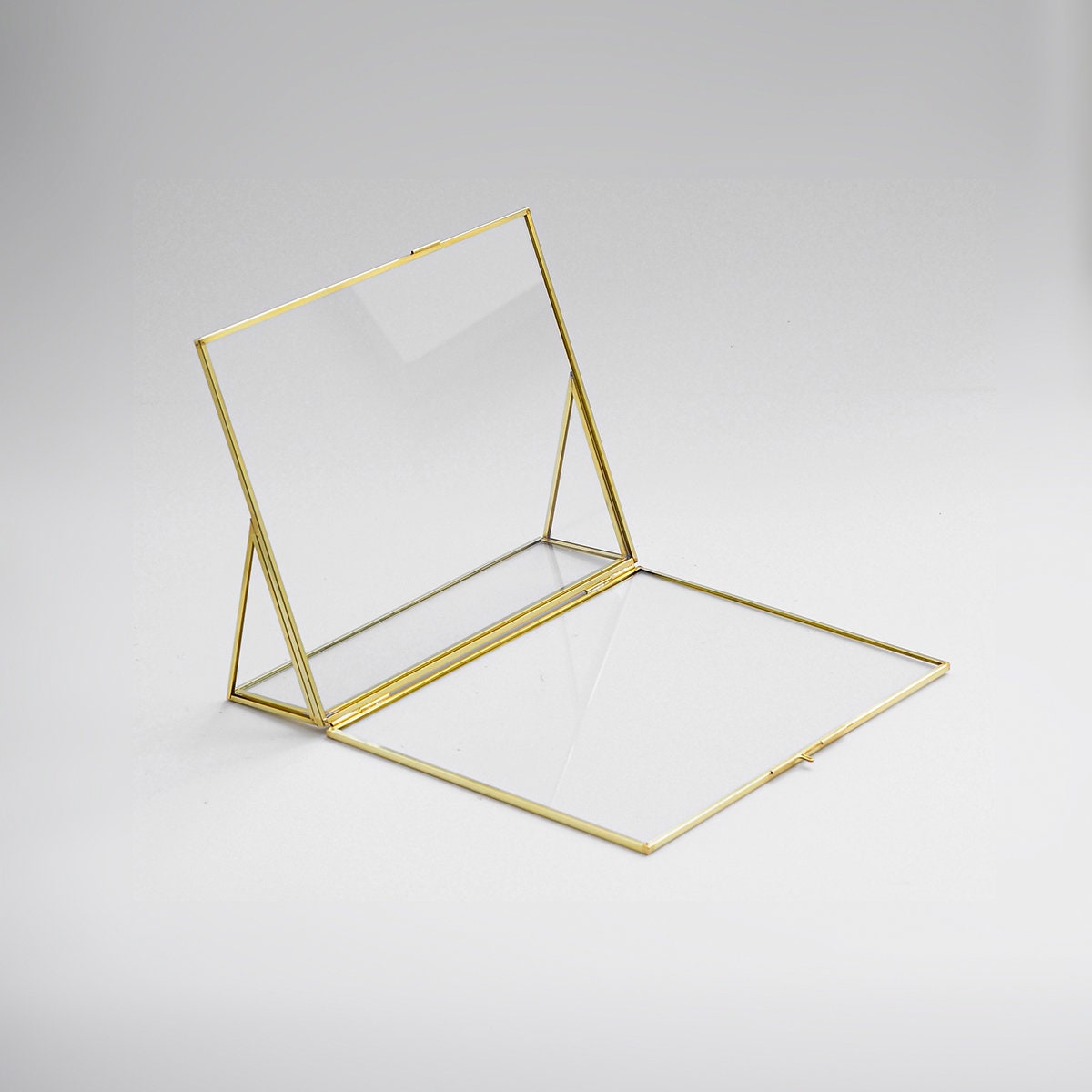 10x8" Floating Glass Frame Brass Desktop Photo Picture Double Tabletop Bilderrahmen Vertical Pretty Perfect For Pressed Flower Arrangement