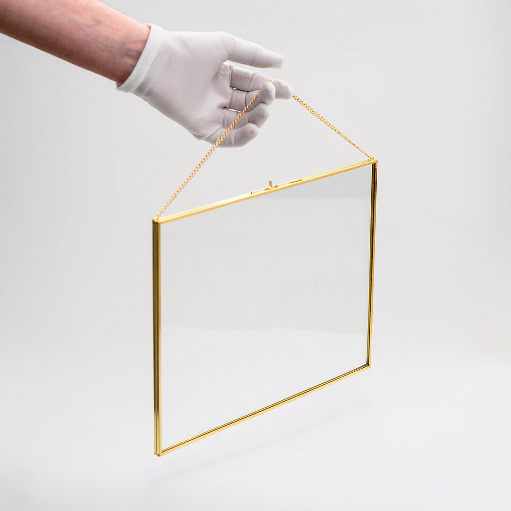 14x10” Floating Glass Frame Brass Gold Wall Hanging Photo Picture Double Bilderrahmen Horizontal Perfect For Pressed Flower Arrangement