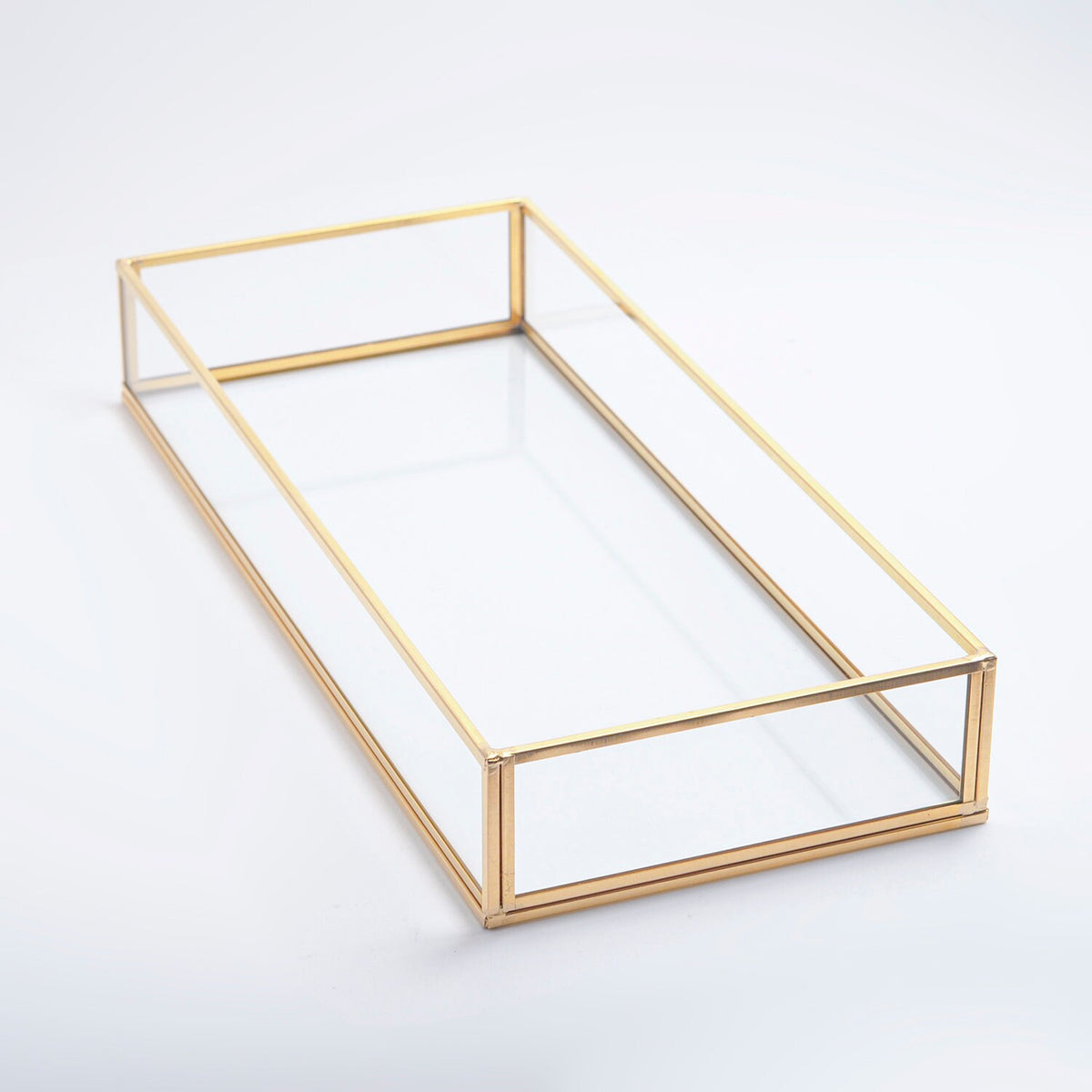 14x6x2” Wedding Tray Makeup Organizer Glass Brass Gold