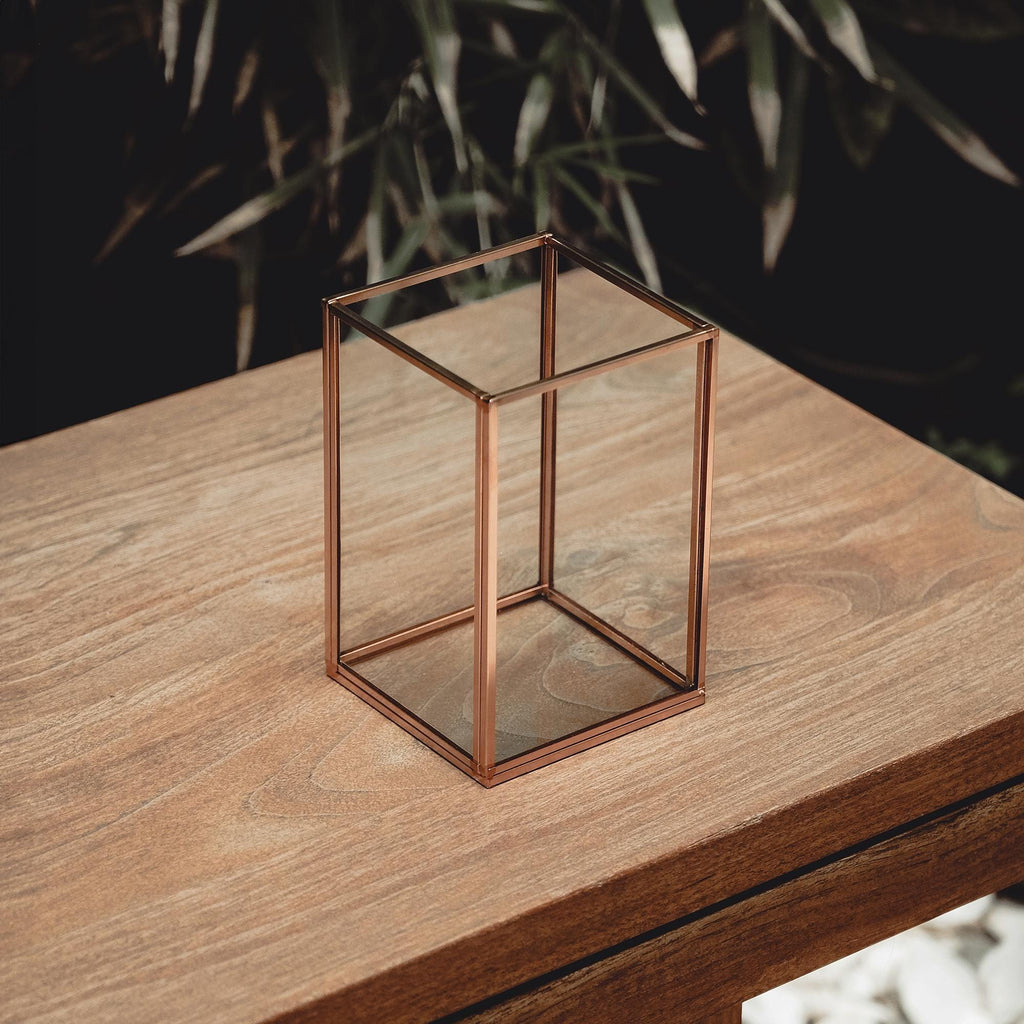 Candle Holder Glass Copper Rose Wedding Decor Home 4x4x6"
