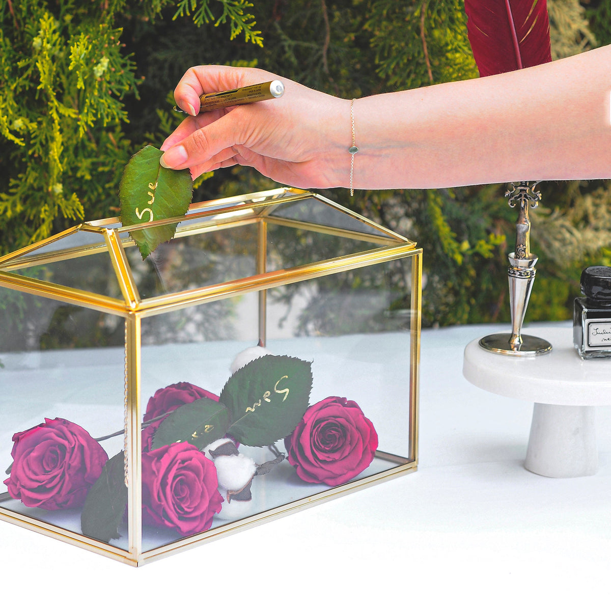 10x8x6 inch | Glass Tip Box with Lid, Brass Countertop Tip Jar, Cash & Donation Box for Cafe, Salon, Restaurant and Reception