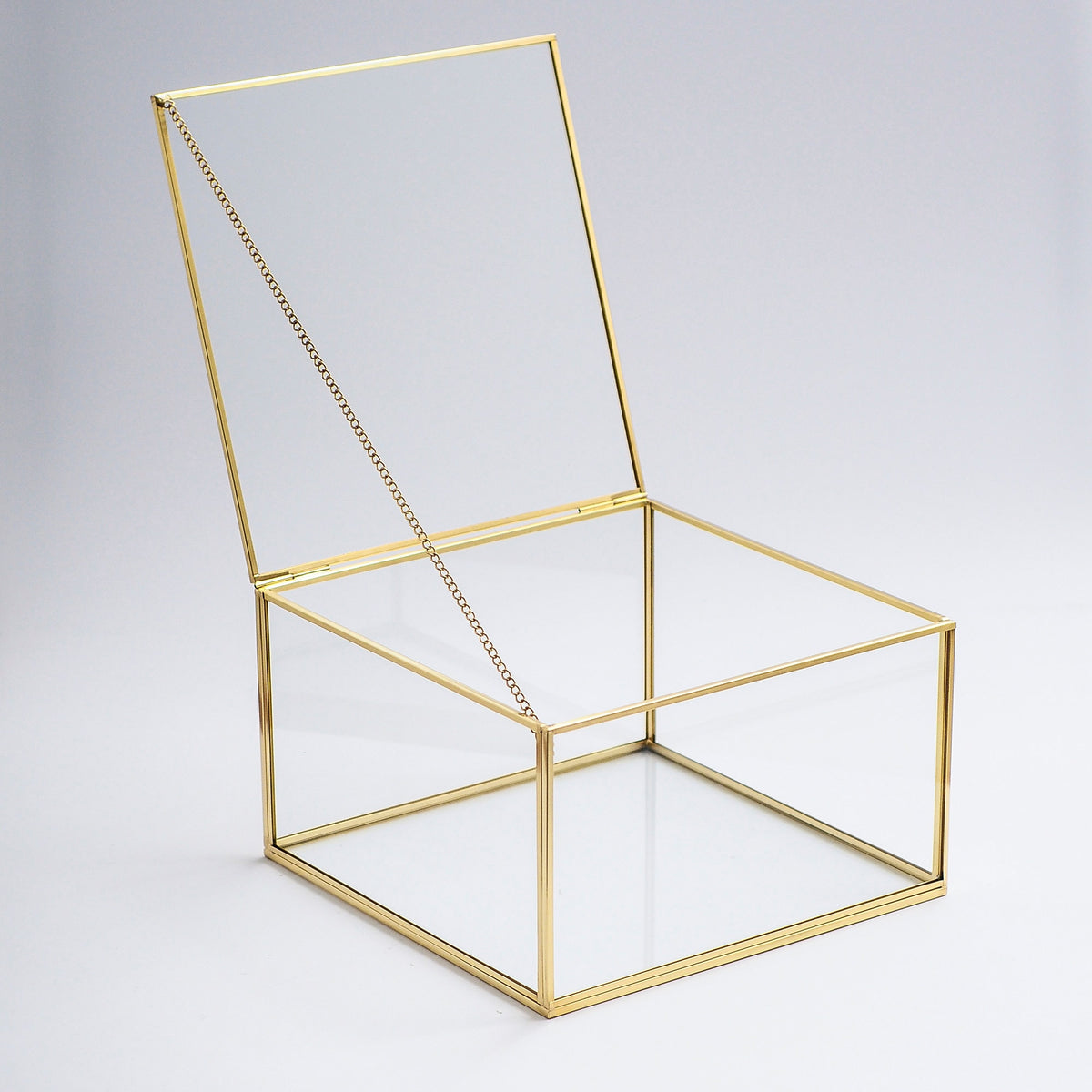 10x10x6" Display Case Glass Box Brass Gold Card Customizable Personalizable Jewelry Wedding Bouquet Keepsake Organizer