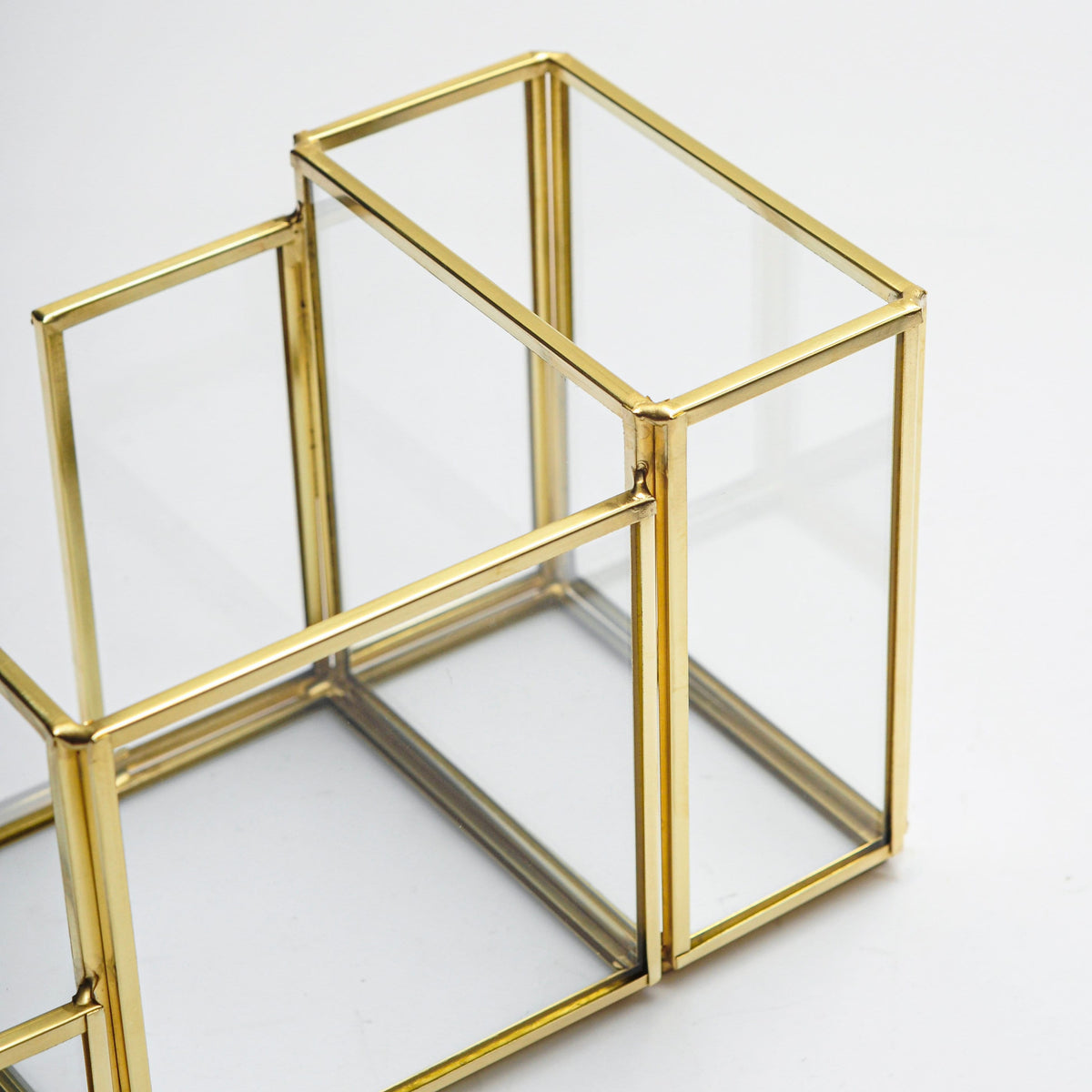 Pen Holder Office Decoration Makeup Organizer Brass Gold Glass Accessories Geometric 8x4x5" Christmas Gift